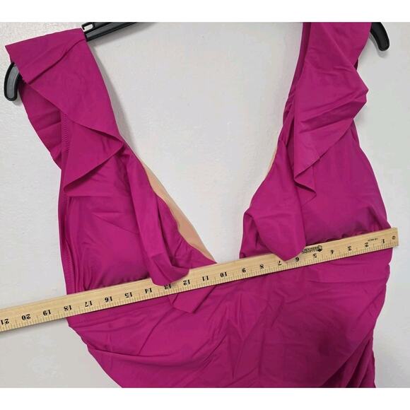 J.Crem Ruched Ruffle One Piece Swimsuit Fucsia Size 22 BP222 - Picture 8 of 11